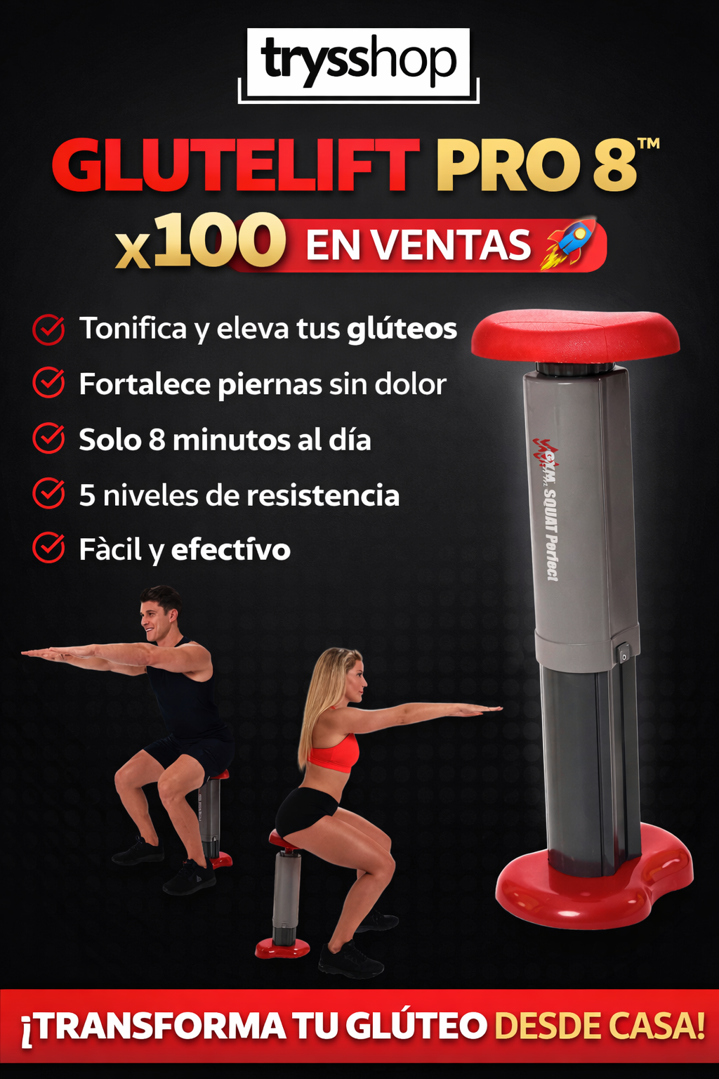 GluteLift Pro 8™| Máquina de tonificación de glúteos y piernas
